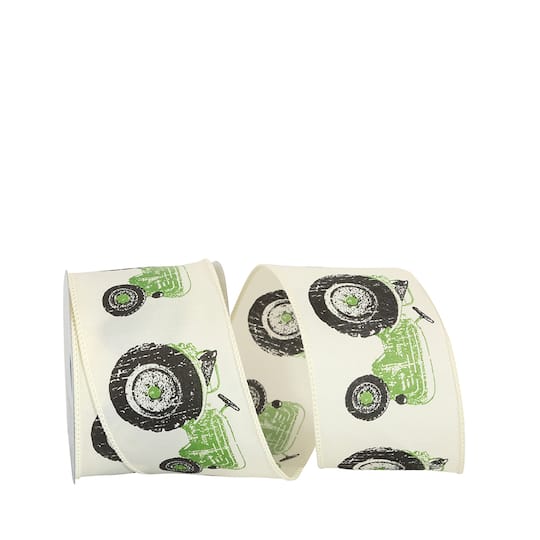 JAM Paper 10yd. Green Tractor Wired Ribbon